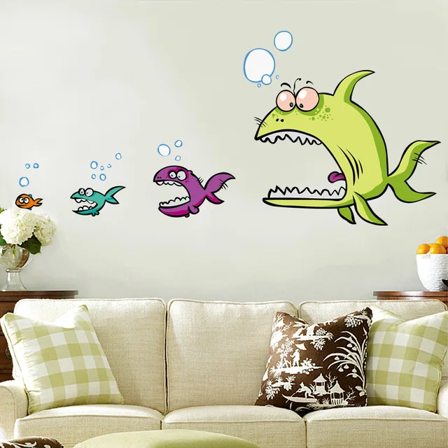 Cartoon Big fish eat small fish Removable Decal Bedroom Living Room
