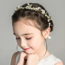 Детская тиара цветочный венок набор для девочек аксессуары для волос принцессы повязка на голову для девочки жемчужные резинки для волос представление корейский
