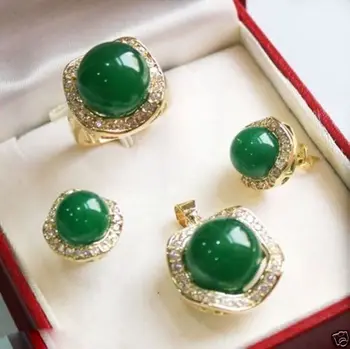 

Free Shipping Jewelry Green stone 18KGP earrings pendant Ring Crystal Set