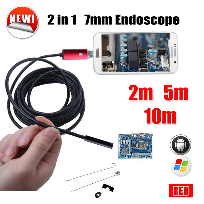 

Android 2IN1 USB Endoscope Camera 2M 5M Tube Pipe Mini Camera 7MM Len Waterproof Phone PC USB Endoscope Inspection Endoscope OTG
