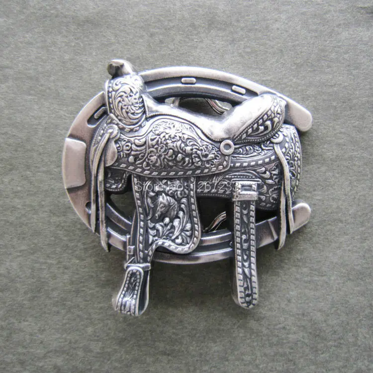 New Original Vintage Silver Plated Western Saddle Horse Shoe Belt Buckle Gurtelschnalle Boucle