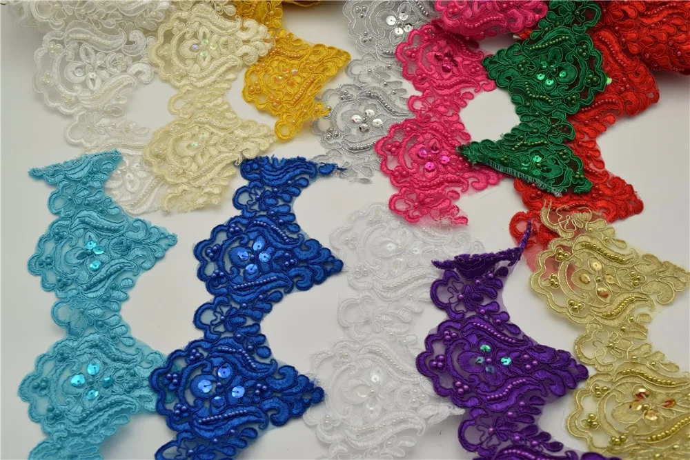

9.5yards 12colors Pearl Beaded & Sequin Bridal Lace Trim for wedding sewing craft wholesale