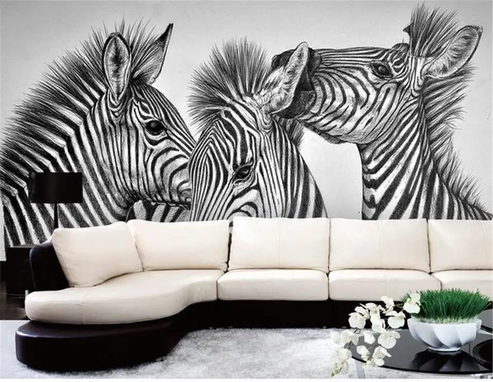 

custom 3d photo wallpaper mural living room pencil drawing abstract zebra 3d painting sofa TV background wall non-woven sticker