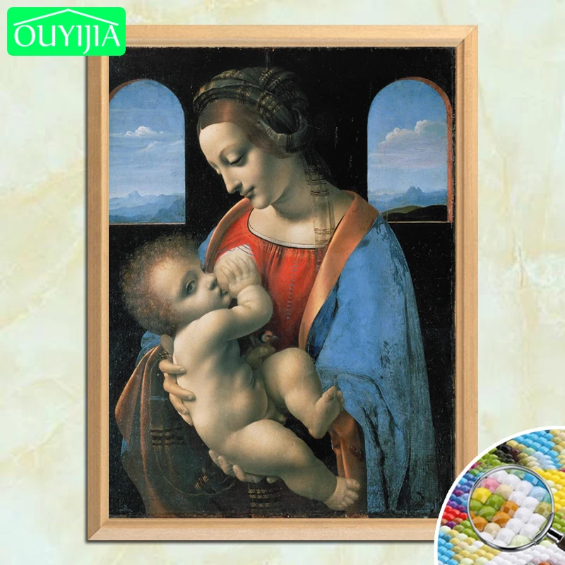 Da Vinci Famous Painting &quotthe Madonna breastfeeding&quot 5D DIY Diamond Full Square Embroidery Rhinestones Picture | Дом и сад