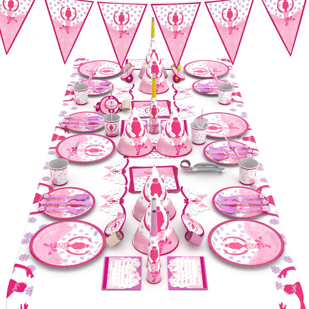 Милые розовые балетные вечерние украшения для девочек, для детей, на день рождения, для девочек, принцесса, детская душевая посуда, набор, гирлянда, соломенная тарелка