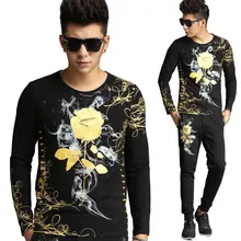 Ретро позолоченный розовый цветочный Комплект из двух предметов спортивный костюм мужской комплект с капюшоном Повседневная Приталенная толстовка с джоггеры брюки комплект для упражнений