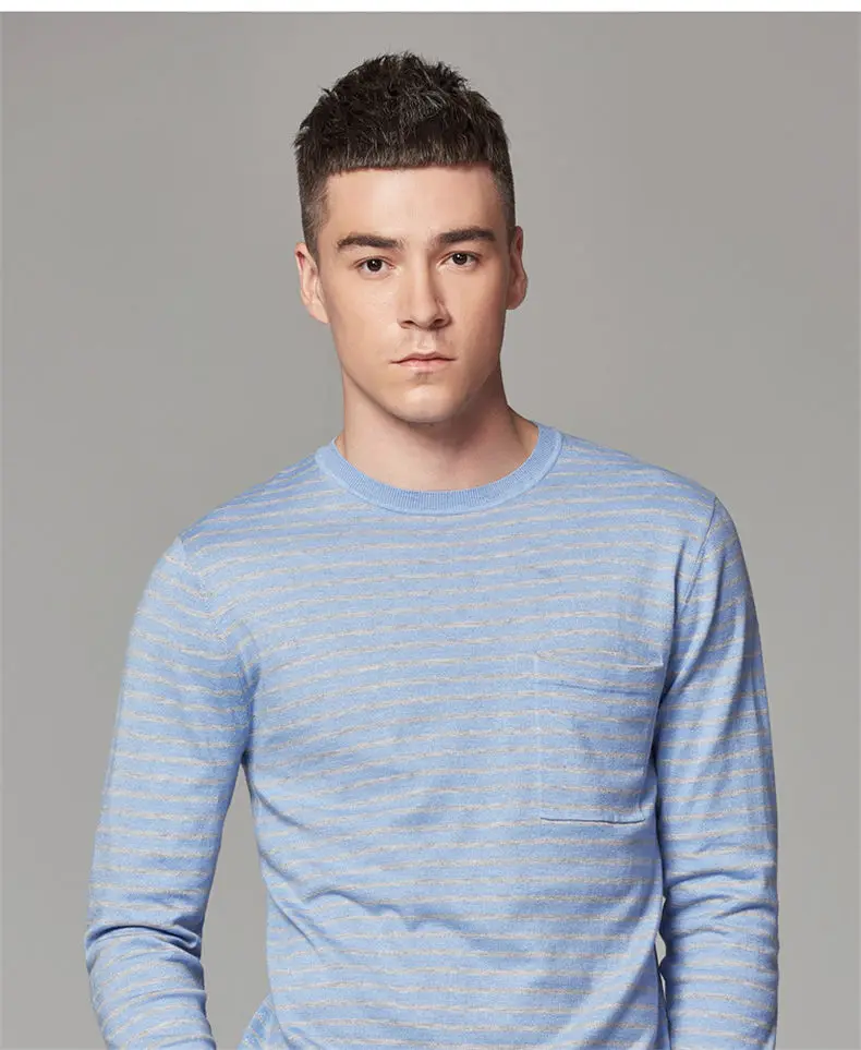 4Color Autumn Sweater Shirt Men Crew O Neck Male Sweater Pullovers Striped Pocket Pattern 2018 Spring Winter Knitwear Brand Muls-01