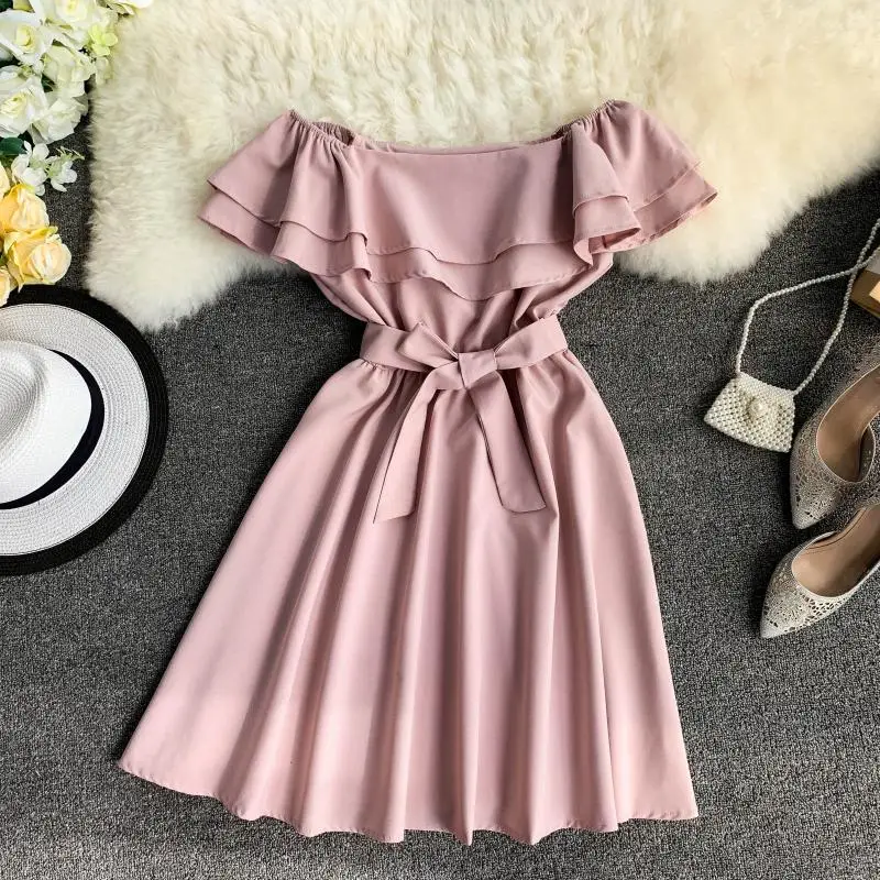 

Ruffles Off Shoulder Sexy Summer Bandage Mini Short Dress Party Vestido De Festa Women Casual Beach Holiday Tie Elegant Vestidos