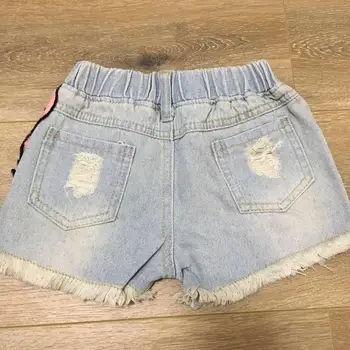 Girls cute Shorts Denim Cartoon Daisy Duck hole Baby Ripped Jeans Short Pants Summer Sequin Pearls Kids Trousers girl Clothes 3