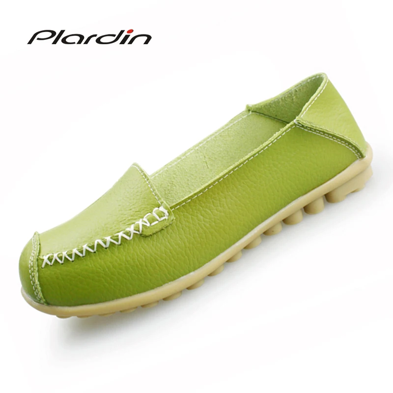 

Plardin New Round Toe Genuine Leather Shoes Flat Shallow Women Shoes Ballet Flats Women Nurse Loafers Flats Soft Light shoes