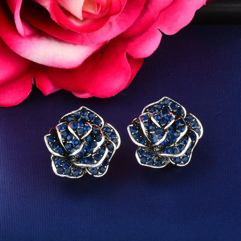 SINLEERY Модный Блестящий синий кристалл стрекоза кольца и цветок серьги набор украшений для женщин Свадебная вечеринка TZ062 SSO