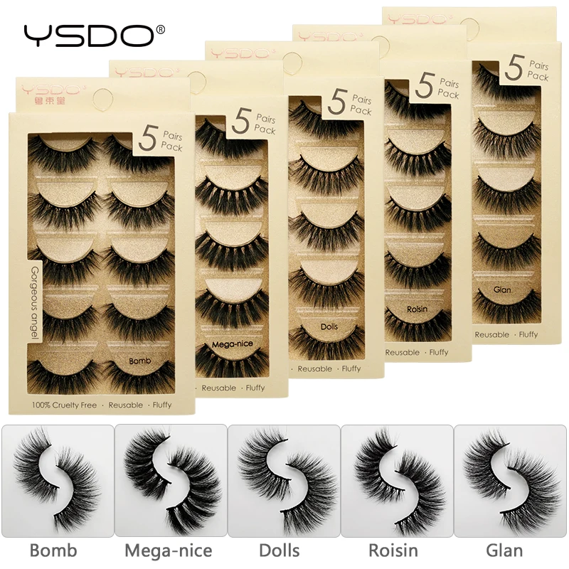 

YSDO 5 pairs eyelashes 3d faux mink lashes natural eyelashes makeup strip eyelashes hand made 100% soft mink eyelashes 3d lashes