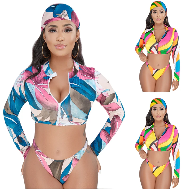 3 piece swimsuit with head scarf