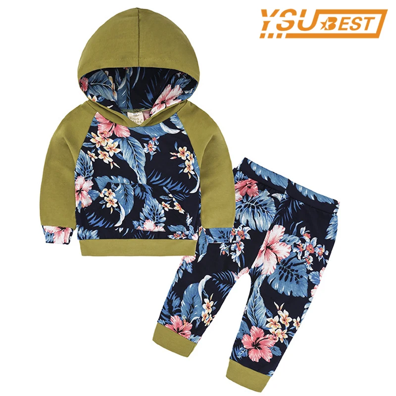 

Newborn Children Clothing Sets New 2018 Spring 1-3Yrs Baby Girls Clothes Sets Cotton Floral Hoodies + Trousers 2pcs More Style