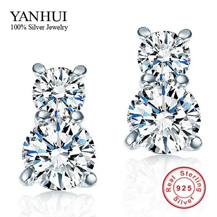 Классический 925 пробы серебряные круглые серьги-гвоздики для Для женщин высокое качество с украшением в виде кристаллов cz Diamant серьги-гвоздики Модные украшения BKE011