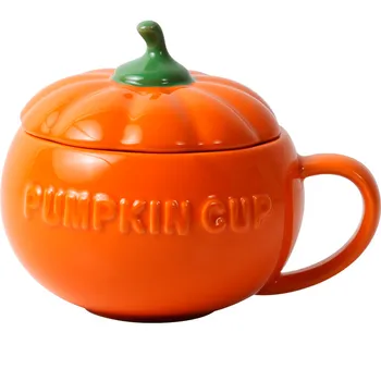 

3D Creative Pumpkin Cup Coffee Mug Breakfast Milk Ceramic Cups with lid water bottle Halloween Day Special Gift