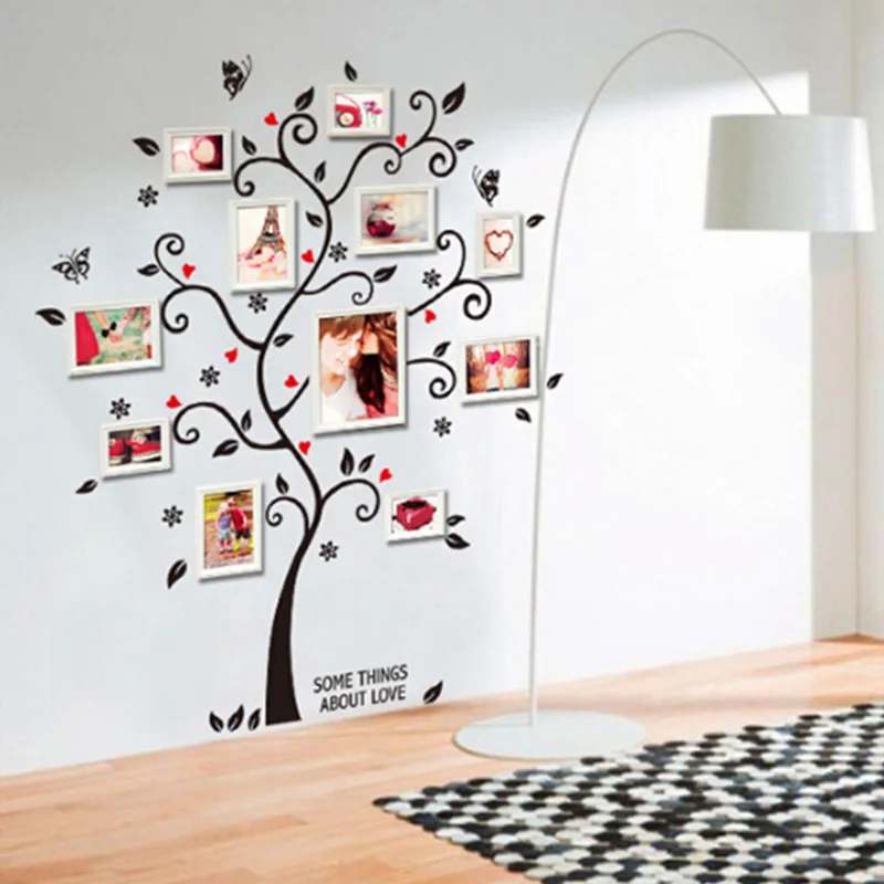 

Free Shipping Black Family Photo Frame Tree Butterfly Flower Wall Stickers For Kids Rooms Living Room Decor Sticker Decals
