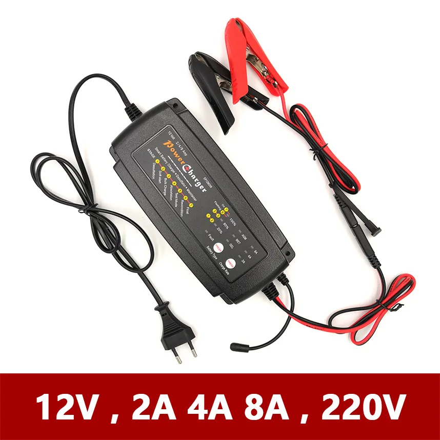 

Smart 12V 2A 4A 8A Car Motorcycle Lead Acid CA Calcium AGM GEL Wet Battery Charger 7 Stage Intelligent Automatic Stop 220V Auto