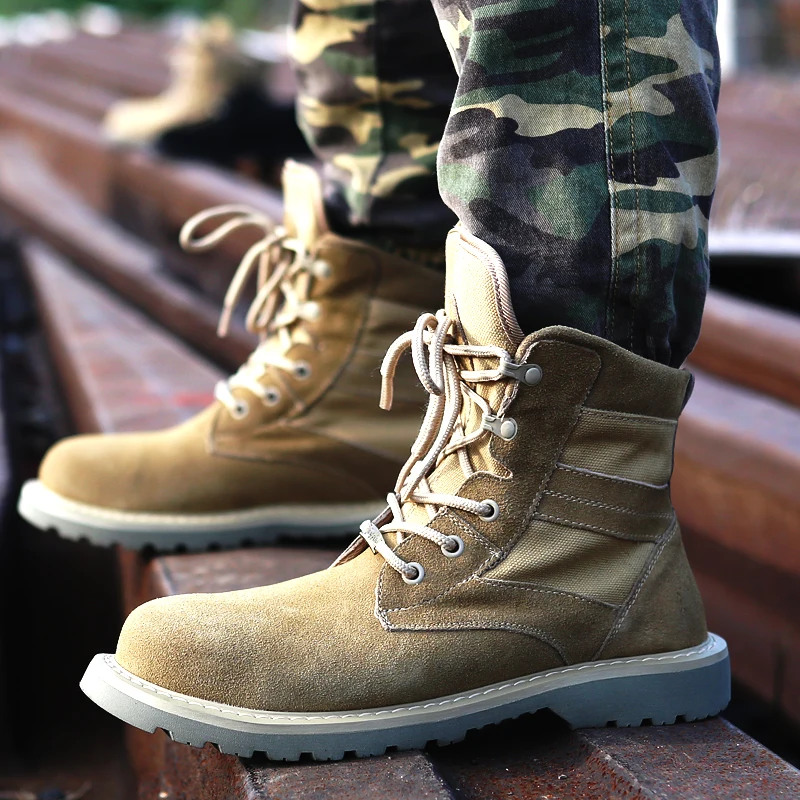 

British fashion men large size steel toe cap work safety shoes worker dress anti-puncture cow suede leather security ankle boots