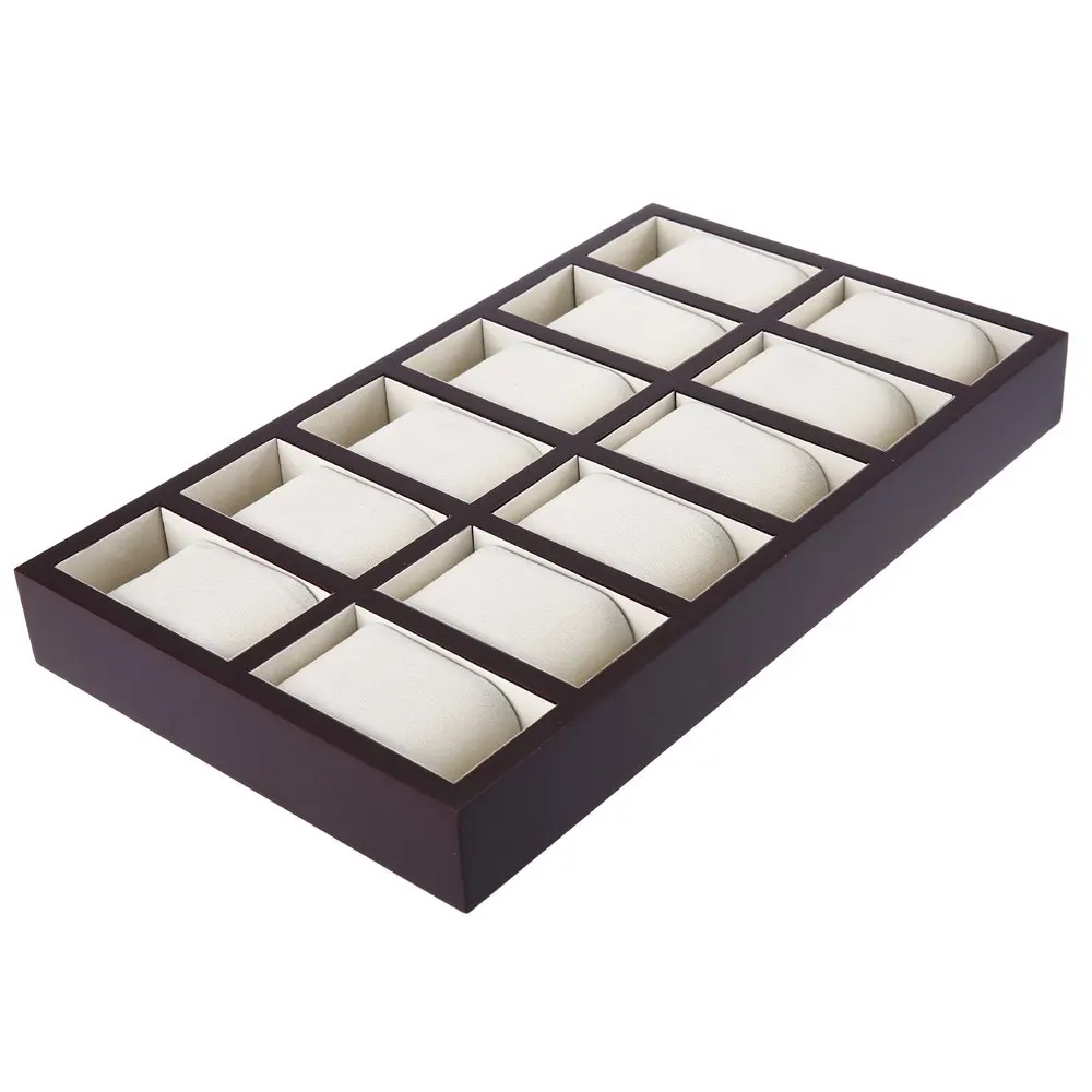 12 Grids Paint Wooden Watch Display Case Rectangle Jewelry Storage Organizer