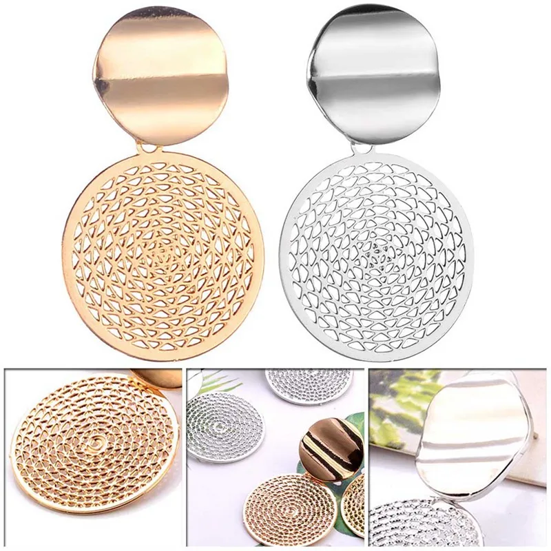 

European And American Fashion Mesh Statement Hollow Metal Round Pendant Earrings Female Exaggerated Personality Drop Earrings