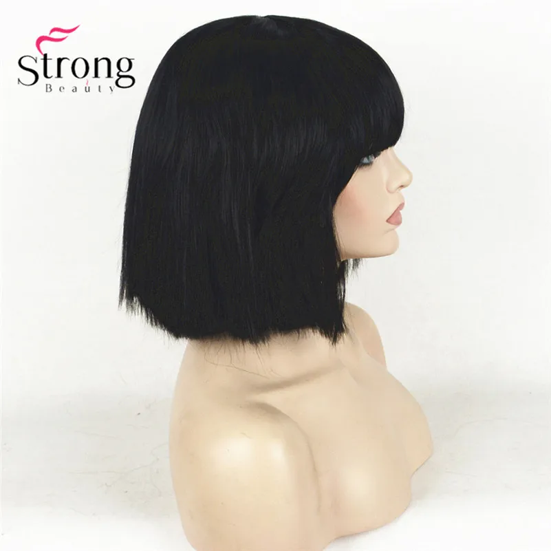 TY 1716A 1B Short Bob Kinky Straight Full Bangs Synthetic Hairpieces Black(6)