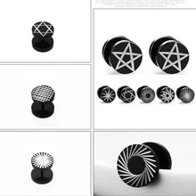 Серьги из нержавеющей стали в стиле панк, Круглые, для пирсинга, Черная Рок, шестиконечная звезда, для мужчин и женщин, крутые, модные, серьги-гвоздики