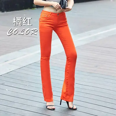 Женские облегающие эластичные расклешенные джинсы с высокой талией, Корейская облегающая рабочая одежда, дамское платье с рукавами в колокол, брюки для мамы размера плюс, джинсовые штаны - Цвет: orange