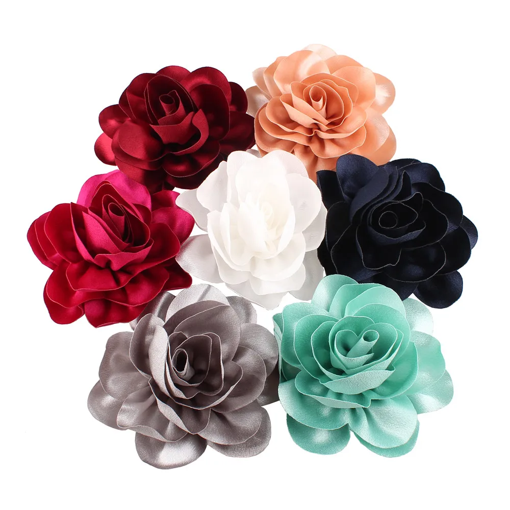 

14 CJM Fashion crystal satin big Flower heads headbands Corsage Brooch DIY Hair Accessories Women Floralr Headwear 12pcs/lot