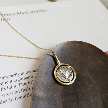 

Peri'sBox 925 Sterling Sliver Protrait Coin Pendant Chokers Necklaces Minimalist Layering Choker Statement Disc Necklaces Bijoux