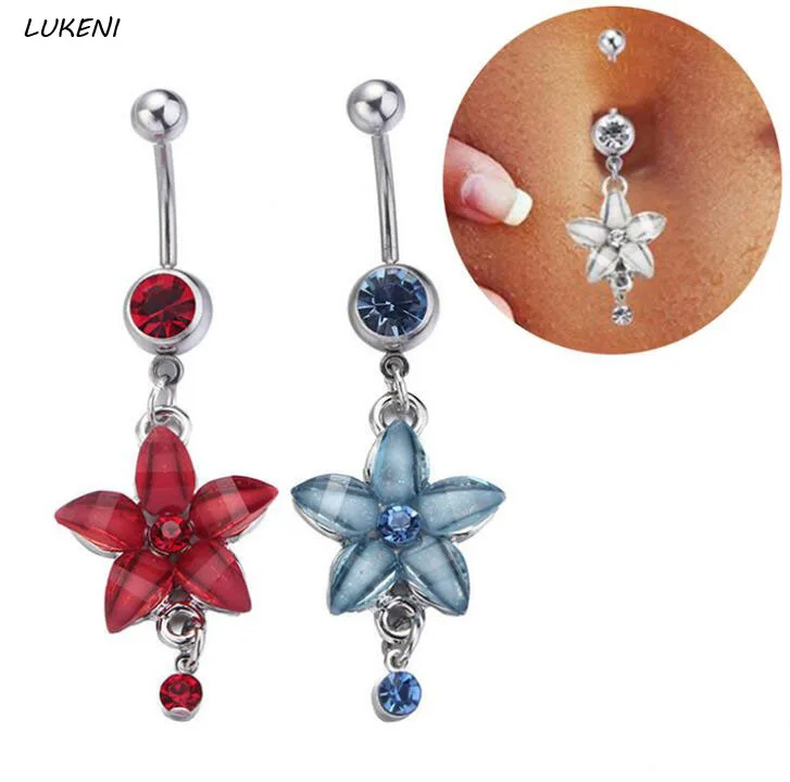 1 Pcs/set Prevent Allergy Stainless Steel Navel Piercing Flower Red