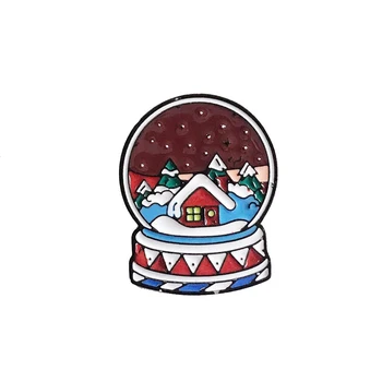 

Christmas Crystal Ball Metal Enamel Brooch Snow Christmas Tree House Badge Pin Child Trendy Costume Backpack Jewelry Gift