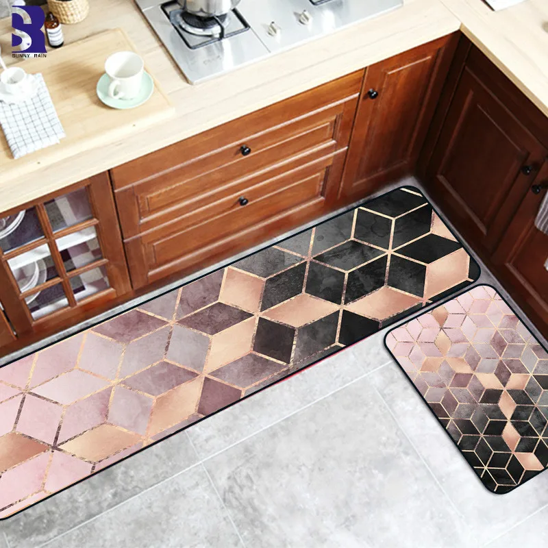 

SunnyRain 2-Piece Geometric Kitchen Rug Set Area Rug For Kitchen Slip Resistant Bathroom Rugs
