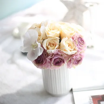 

Artificial Rose Flowers Wedding bouquet White Pink Thai Royal Rose Silk flowers Home Decoration Wedding Party Decor
