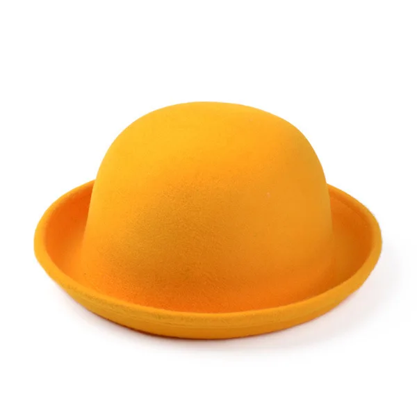Зимняя шляпа Федора Винтаж леди милые дети Мода шляпа котелок шерстяного войлока Дерби широкополые шляпы для девочек мальчиков - Цвет: yellow child
