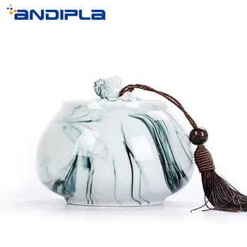 

Creative Ink Painting Tea Cans Jingdezhen Jade Porcelain Tea Caddy Sealed Tea Canister Coffee Beans Spice Storage Bottles Jars