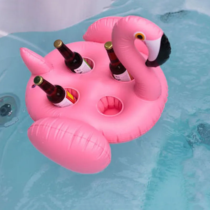 

2018 Summer 4 Holes Inflatable Pink And Rose Golden Flamingo Cup Holder Beach Party Decoration Pool Float Coasters Water Toys