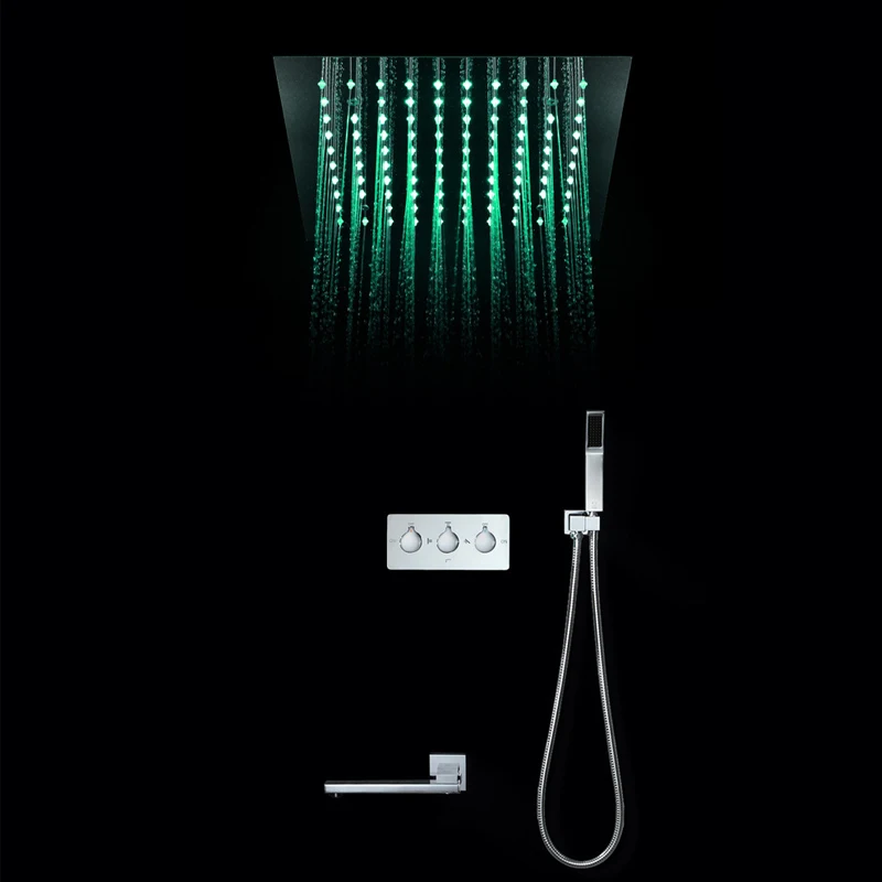 Luxury LED Light Rainfall 304 SUS Showerhead 30cm Recessed Ceiling Mounted Brass Shower Faucets Set Spout Faucet Bath Tub Taps Luxury LED Light Rainfall 304 SUS Showerhead 30cm Recessed Ceiling Mounted Brass Shower Faucets Set Spout Faucet Bath Tub Taps