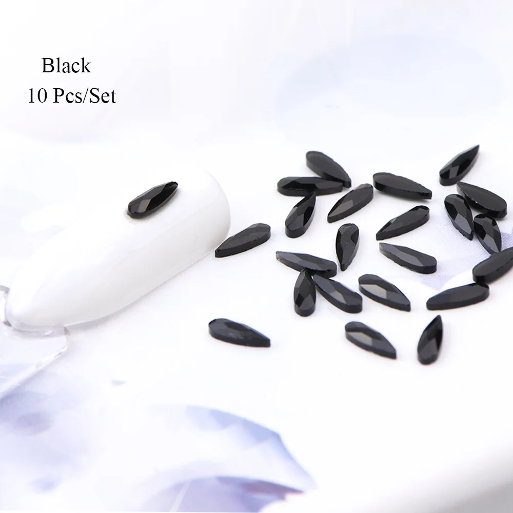 10 шт. Стразы для дизайна ногтей в форме капли с плоской задней поверхностью, 3D Шарм, мини Стразы с бриллиантами, набор, сделай сам, украшение из драгоценных камней, маникюр LA905 - Цвет: Black