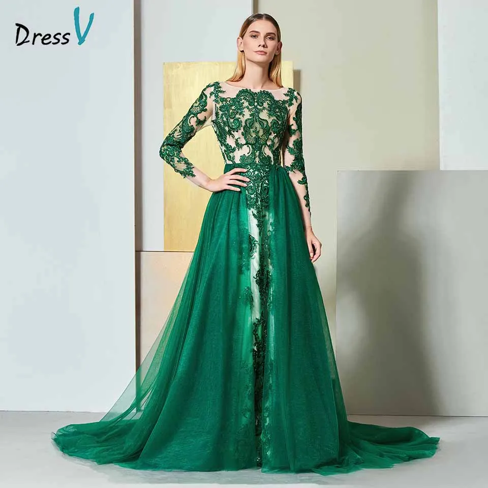 Dressv green evening dress scoop neck ...