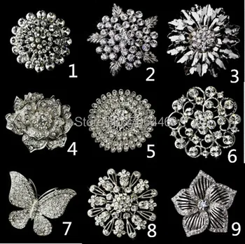 

Mixed Style Vintage Look Rhodium Silver Plated Clear Rhinestone Crystal Diamante Bouquet Wedding Brooch Party Prom Pins
