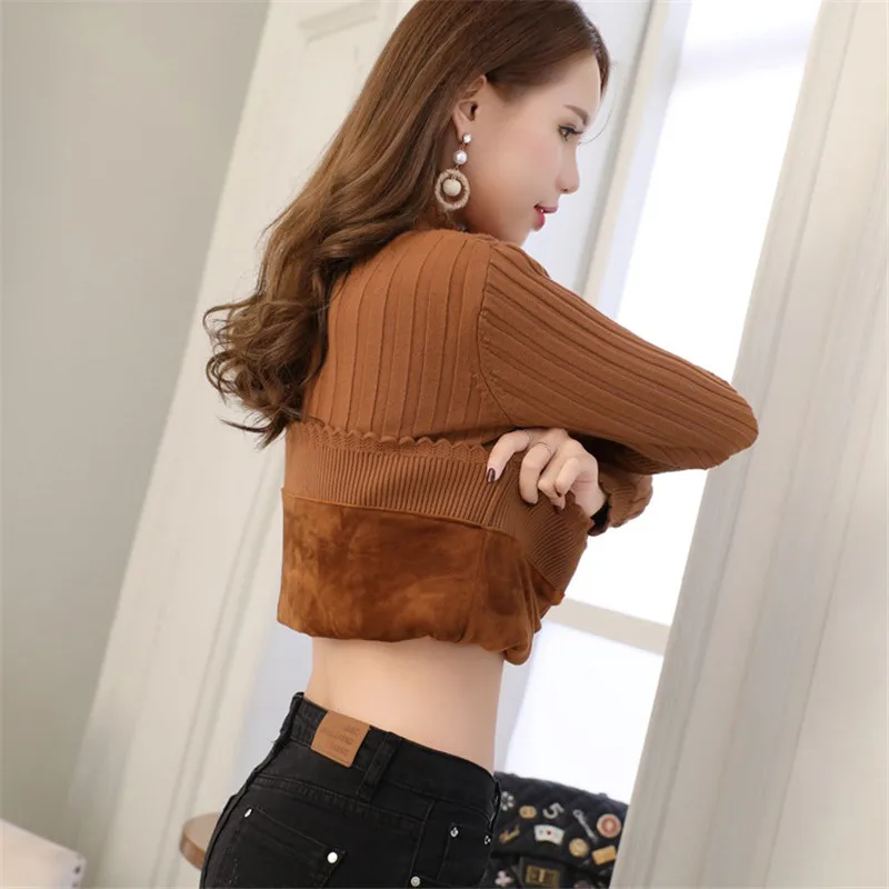 

Knitted Sweater Women Black Green Gray 7 Colors Plus Velvet Thick Sweaters 2019 New Autumn Winter Fashion Warmth Clothing LD1099