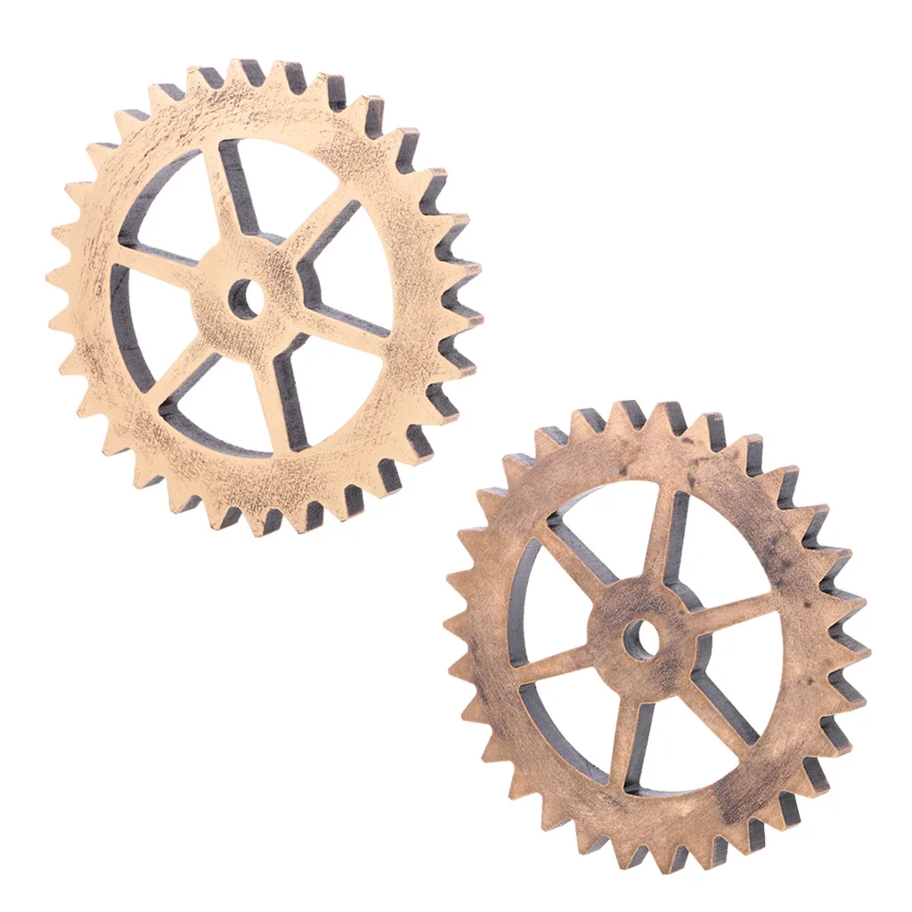 2Pcs Creative Art Crafts Retro Industrial Antique Gear Wooden Wall Door Sculpture