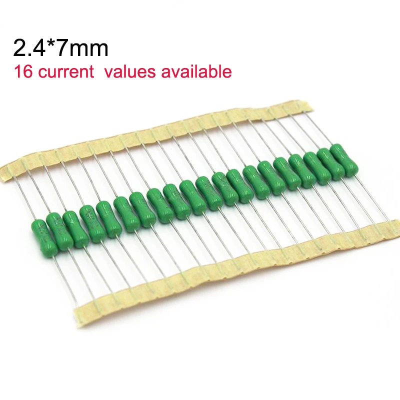 

20pcs 2.4*7mm Resistive Miniature Fuse Tube Green Quick-break Fuses 16 Current Values Available 63mA 500mA 1A to 8A 10A 15A