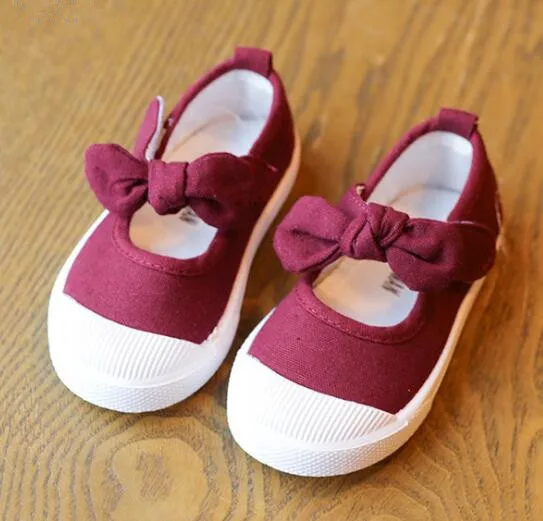 HONGTEYA/детская обувь для маленьких девочек, парусиновая повседневная обувь с бантом и бантом, однотонные Детские кроссовки ярких цветов, детская мягкая обувь - Цвет: wine red