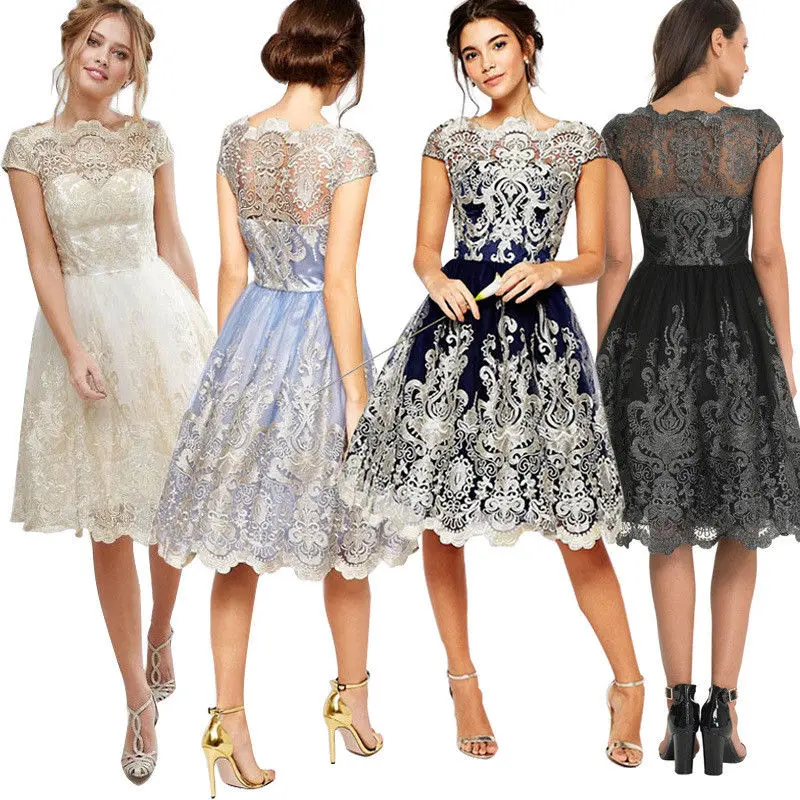 

HIRIGIN Newest Hot Women's Lace Prom Floral Formal Party Bridesmaids Gowns Summer Short Sleeve Dress
