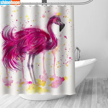 

Flamingo Curtains Polyester Bathroom Waterproof Shower Curtain With Plastic Hooks 180X200cm