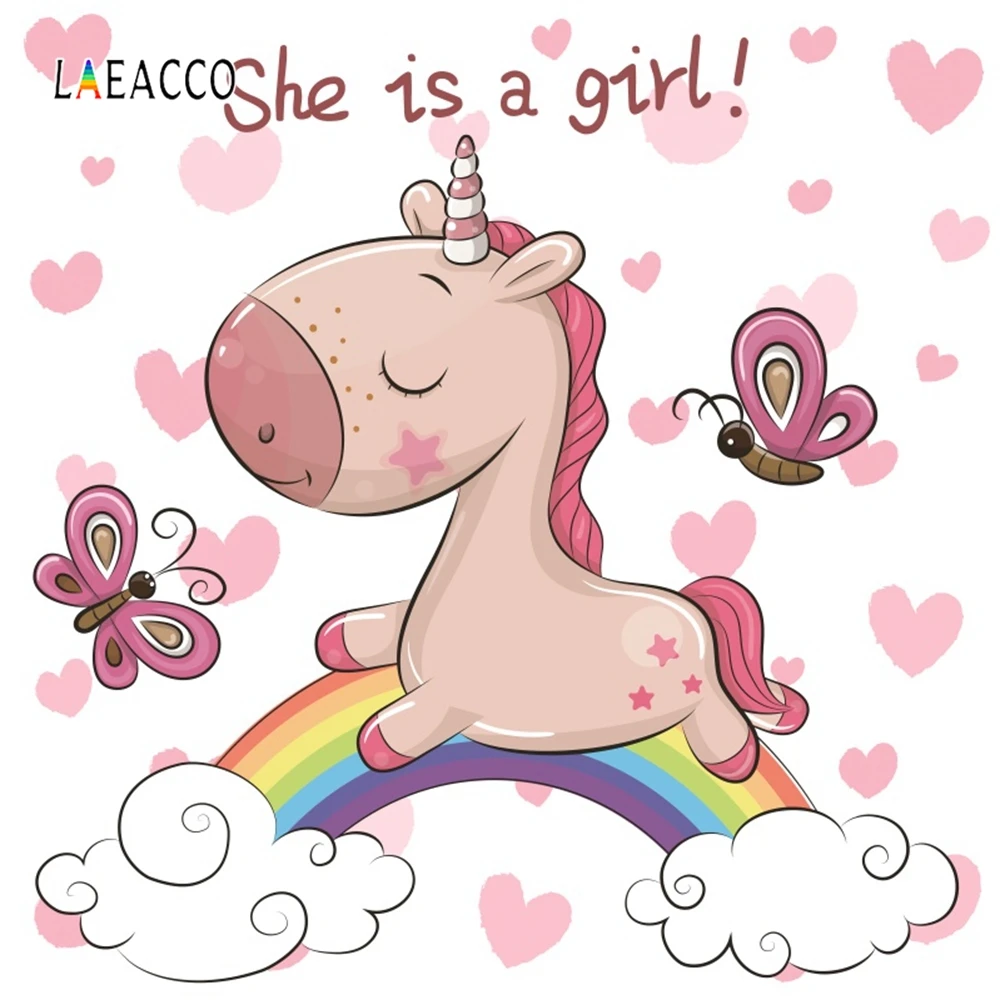 Laeacco Dessin Anime Licorne Arc En Ciel Nuages Coeur Bebe Fille Photographie Fond Personnalise Decors Photographiques Pour Studio De Photo Aliexpress