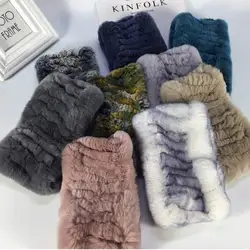 New Design Women Real Fur Handmade Stretch Fur Scarf Knit Genuine Rex Rabbit Fur Headbands Girls Natural Fur Ring Scarves Winter