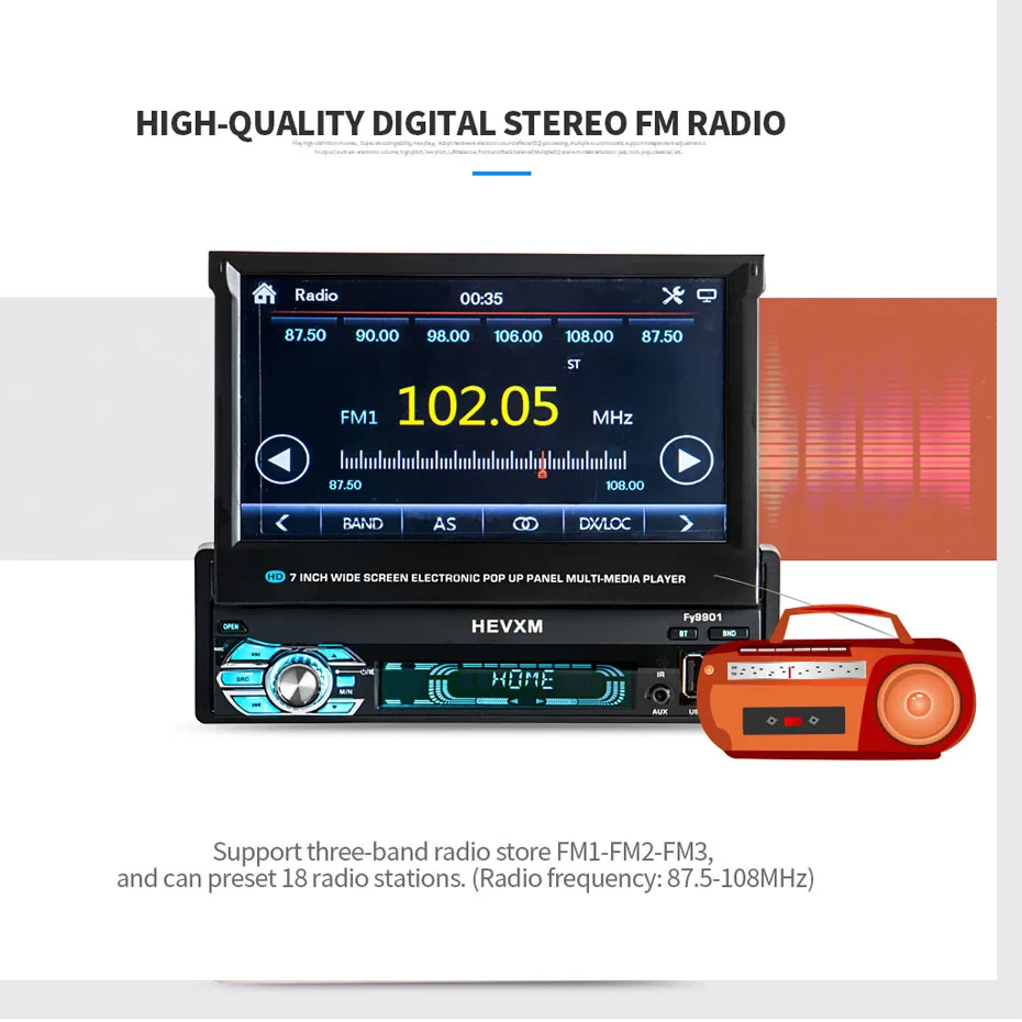 Excellent KANOR 1 din car dvd player gps navigation cd mp3 mp5 usb sd Bluetooth 1DIN Telescopic structure screen Car Multimedia Player 7